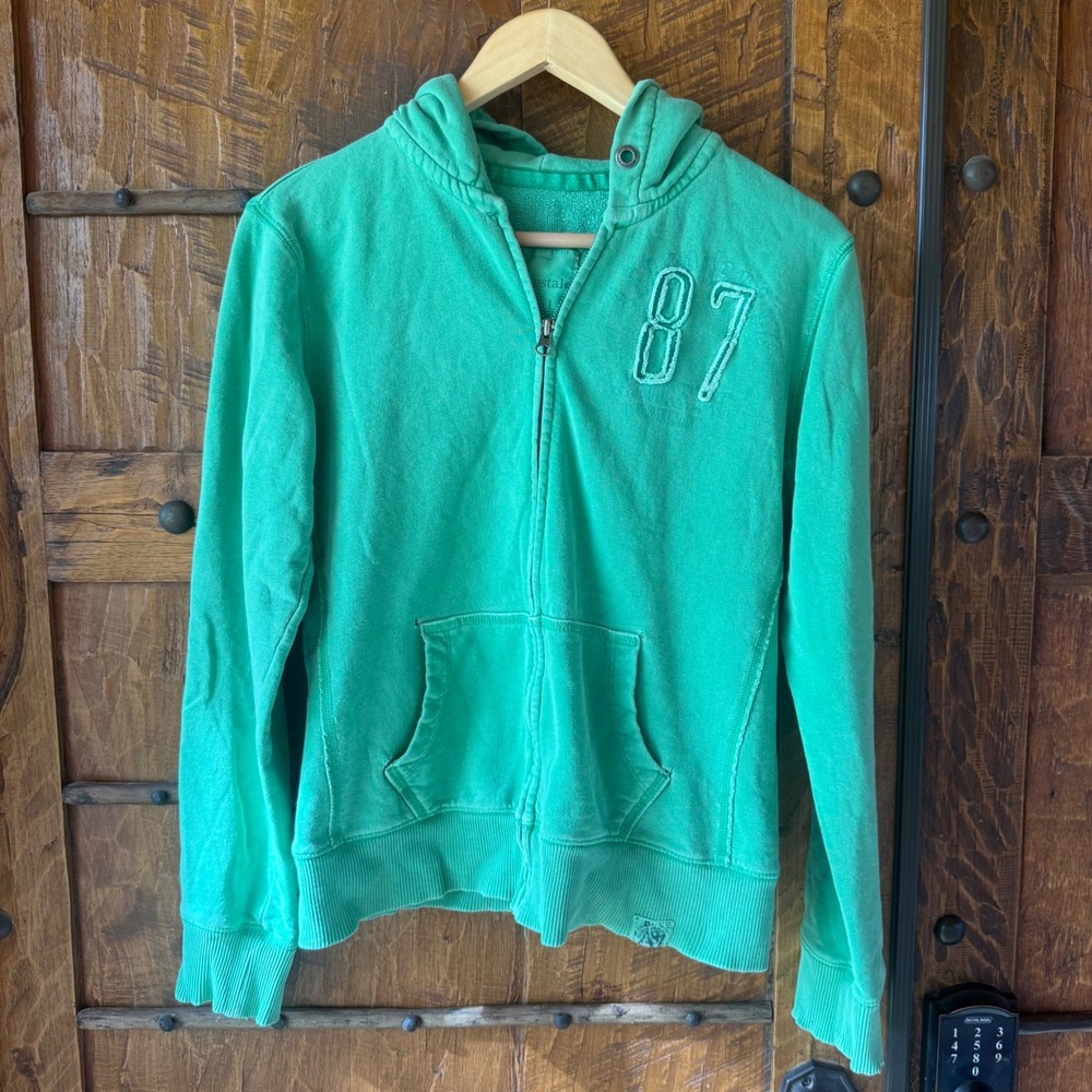 Vtg Aeropostale Zip Hoodie Women L Green 87 Graphic Y2K Skater Fleece Sweatshirt